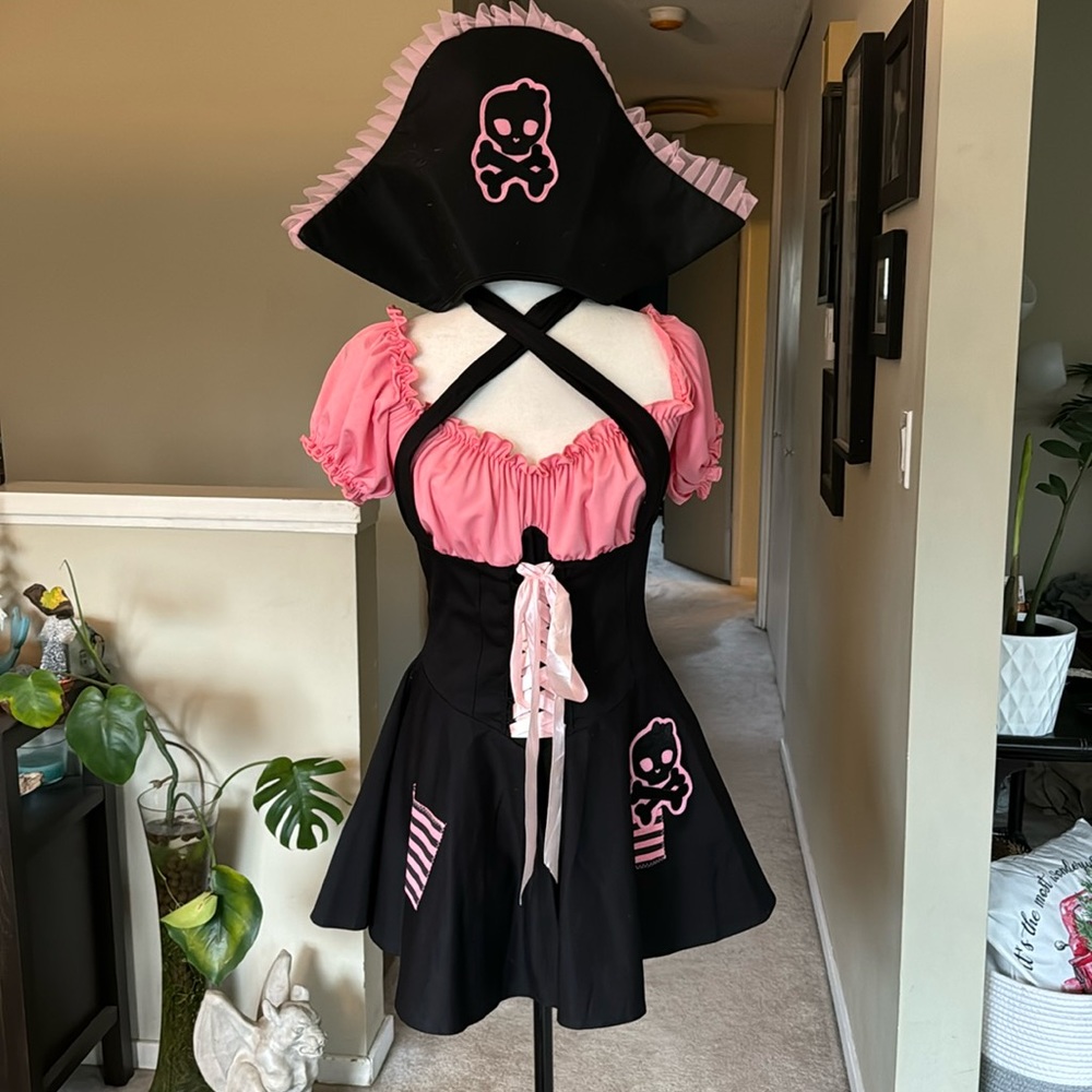 Leg Avenue Black and Pink Pirate Costume Dress with Hat